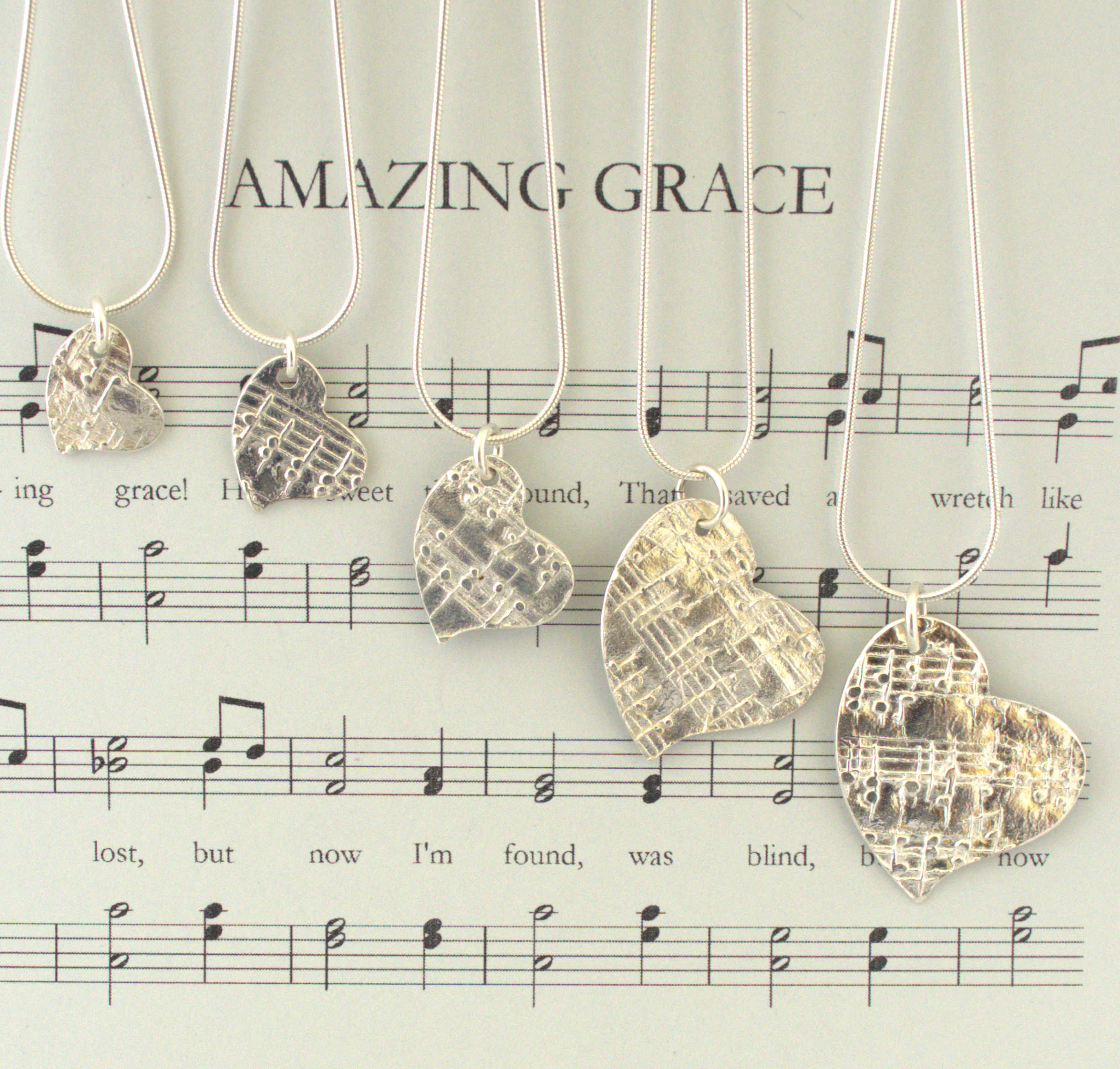 Amazing Grace Fine Silver Heart Pendants
