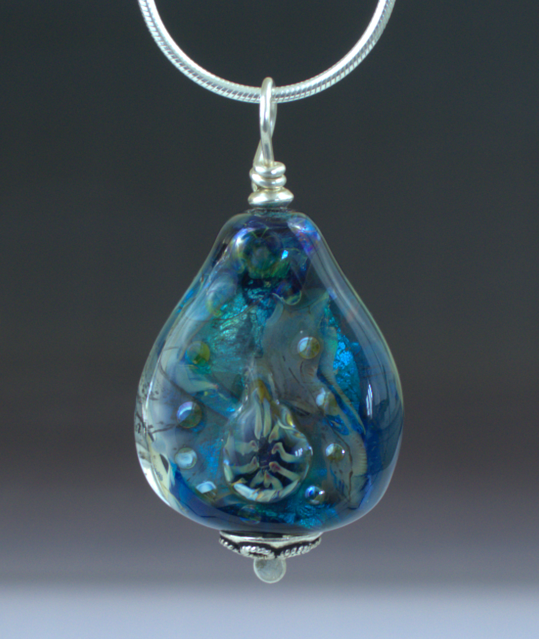Blue Teardrop Pendant with Sterling Silver Chain